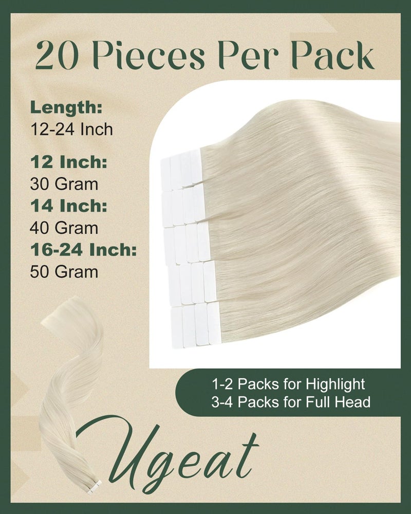 Ugeat Tape in Hair Extensions Blonde Hair Extensions Tape ins Platinum Blonde Invisible Tapes in Hair Extension Human Hair with Replacement Tapes 16 Inch 50G 20Pcs - Image 4